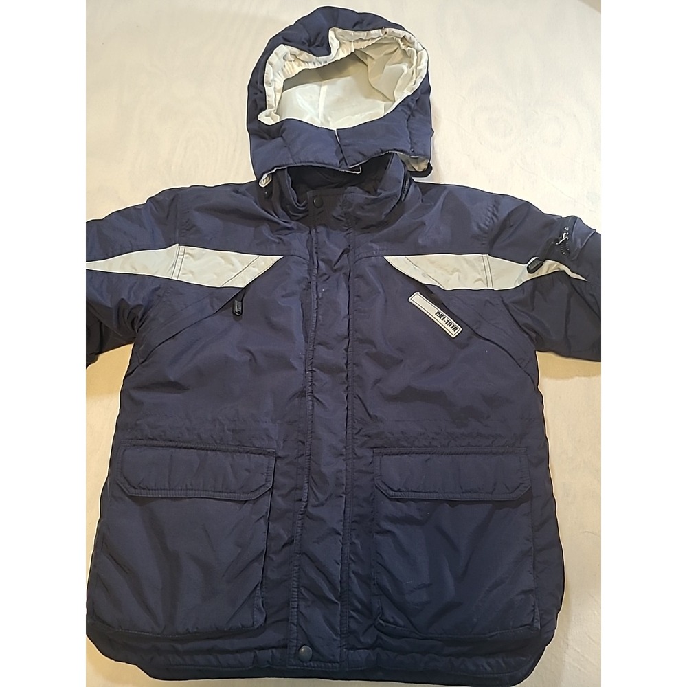 Calvin Klein Jeans Navy Blue Warm‎ Winter Coat Zip Snaps Hooded Junior Small
